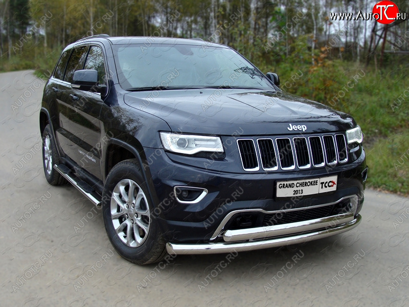 30 999 р. Защита передняя нижняя двойная 76,1*75 мм Тюнинг Jeep Grand Cherokee WK2 1-ый рестайлинг (2013-2018) (нержавейка)  с доставкой в г. Краснодар