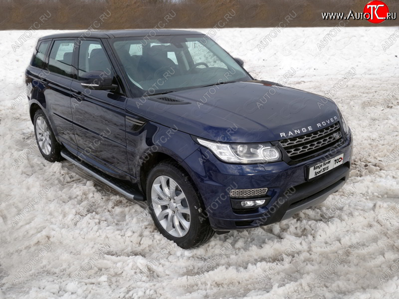 21 349 р. Пороги алюминиевые с пластиковой накладкой, ТСС Тюнинг  Land Rover Range Rover Sport  2 L494 (2013-2017) дорестайлинг (карбон серебро)  с доставкой в г. Краснодар