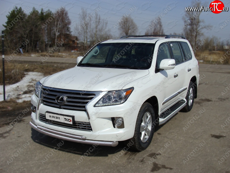 38 949 р. Защита передняя нижняя двойная 76,1*50,8 мм кроме F-Sport Тюнинг Lexus LX570 J200 1-ый рестайлинг (2012-2015) (нержавейка)  с доставкой в г. Краснодар