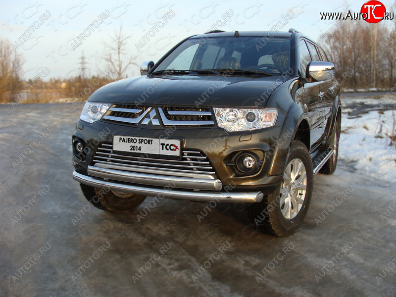 24 949 р. Защита передняя нижняя двойная 76,1*75 мм ТСС Тюнинг Mitsubishi Pajero Sport PB рестайлинг (2013-2017) (нержавейка)  с доставкой в г. Краснодар