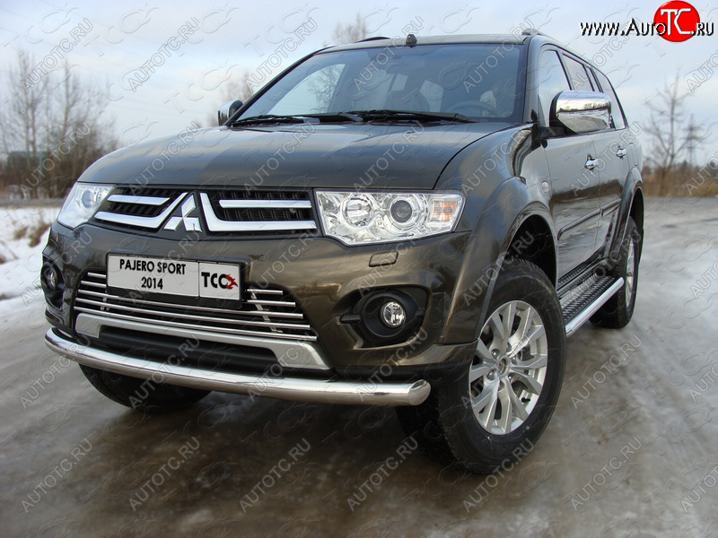 17 999 р. Защита переднего бампера нижняя 76,1 мм ТСС Тюнинг  Mitsubishi Pajero Sport  PB (2013-2017) рестайлинг (нержавейка)  с доставкой в г. Краснодар