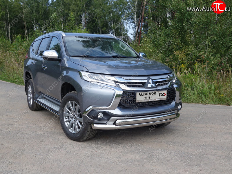 25 599 р. Защита передняя нижняя двойная 76,1*75 мм ТСС Тюнинг Mitsubishi Pajero Sport QE дорестайлинг (2015-2021) (нержавейка)  с доставкой в г. Краснодар