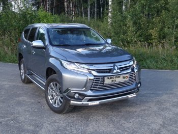 Защита передняя нижняя овальная с ДХО 75х42 мм ТСС Тюнинг Mitsubishi Pajero Sport QE дорестайлинг (2015-2021)  (нержавейка)