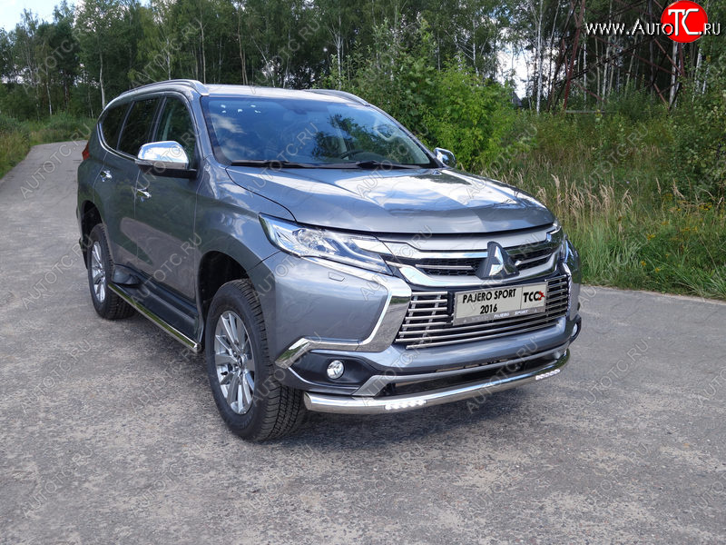 38 949 р. Защита переднего бампера нижняя с ДХО 76,1 мм ТСС Тюнинг Mitsubishi Pajero Sport QE дорестайлинг (2015-2021) (нержавейка)  с доставкой в г. Краснодар