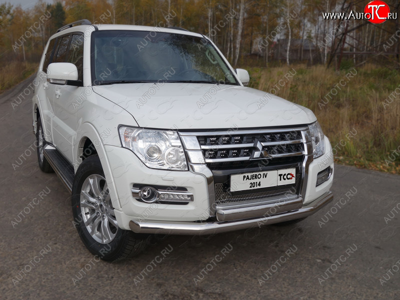 26 499 р. Защита передняя нижняя двойная 76,1*75 мм ТСС Тюнинг Mitsubishi Pajero 4 V90 2-ой рестайлинг (2014-2020) (нержавейка)  с доставкой в г. Краснодар