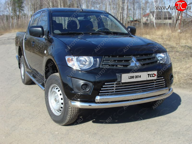 24 949 р. Защита передняя нижняя двойная 76*75 мм Long ТСС Тюнинг Mitsubishi L200 4  рестайлинг (2013-2016) (нержавейка)  с доставкой в г. Краснодар