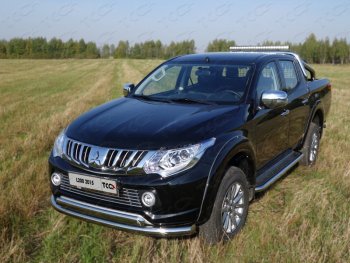 Защита передняя нижняя двойная 76,1*75 мм Тюнинг Mitsubishi L200 5 KK,KL дорестайлинг (2015-2019)  (нержавейка)