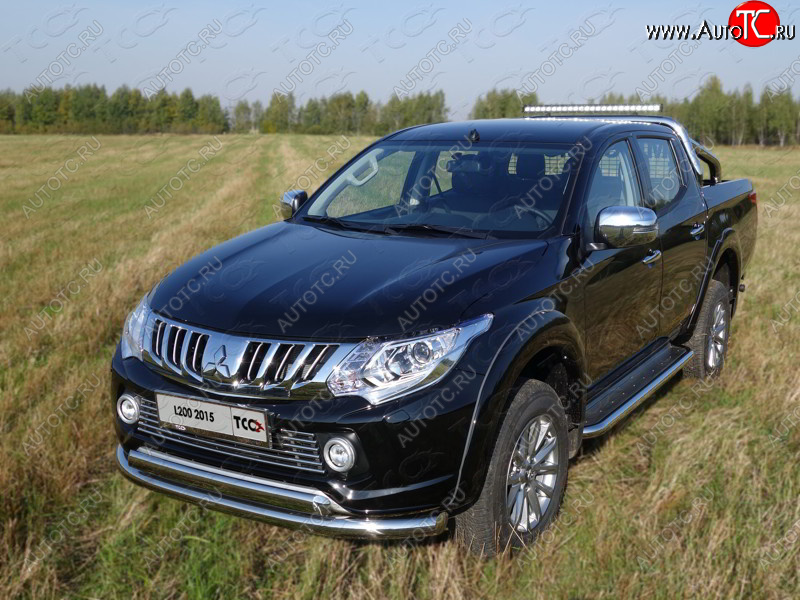 26 499 р. Защита передняя нижняя двойная 76,1*75 мм Тюнинг Mitsubishi L200 5 KK,KL дорестайлинг (2015-2019) (нержавейка)  с доставкой в г. Краснодар