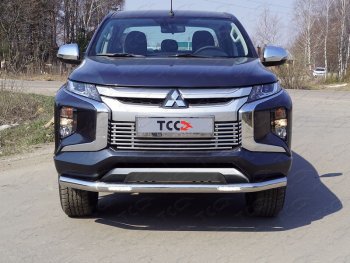 32 999 р. Защита переднего бампера нижняя с ДХО 76,1 мм ТСС Тюнинг Mitsubishi L200 5 KK,KL рестайлинг (2018-2022) (нержавейка)  с доставкой в г. Краснодар. Увеличить фотографию 1