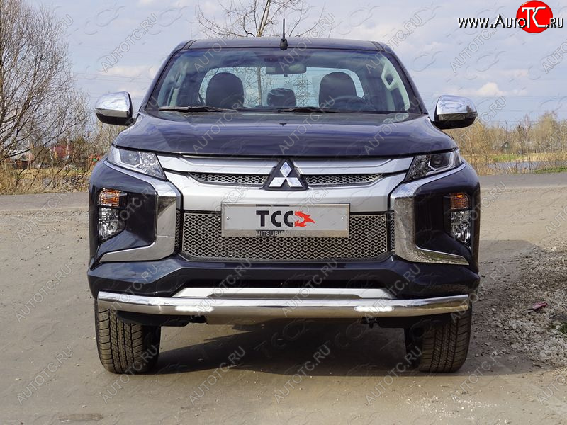 39 899 р. Защита передняя нижняя овальная с ДХО 75х42 мм ТСС Тюнинг  Mitsubishi L200  5 KK,KL (2018-2022) рестайлинг (нержавейка)  с доставкой в г. Краснодар