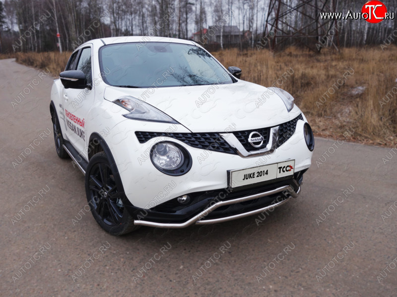 15 549 р. Защита переднего бампера кенгурин 42,4 мм ТСС Тюнинг Nissan Juke 1 YF15 рестайлинг (2014-2020) (нержавейка)  с доставкой в г. Краснодар