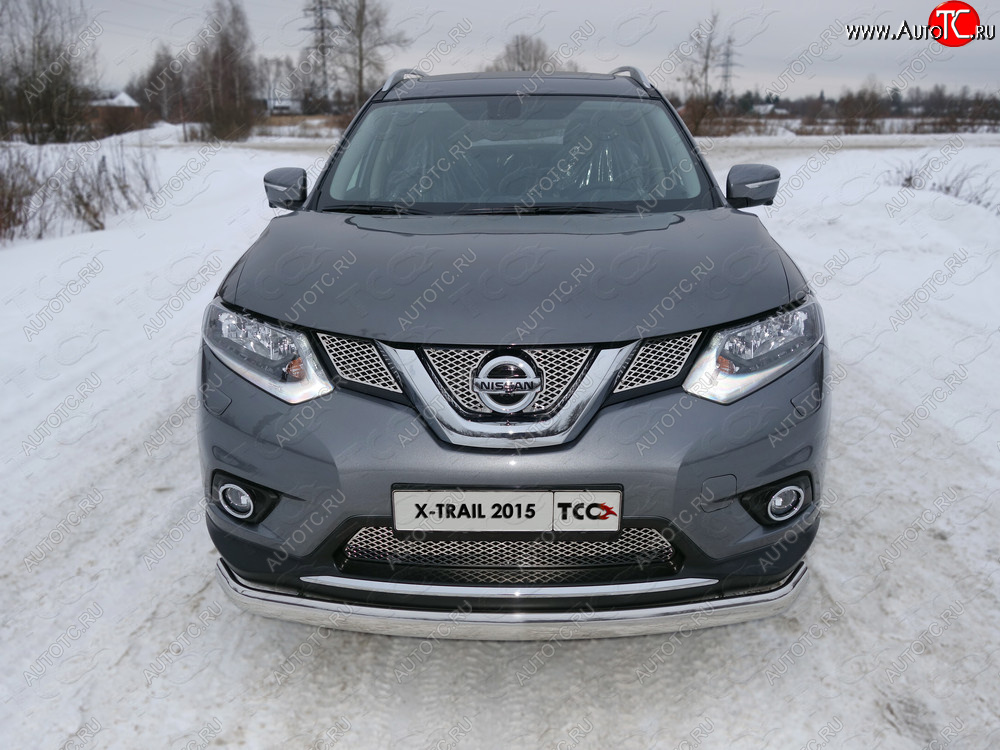 24 999 р. Защита переднего бампера нижняя овальная 75х42 мм ТСС Тюнинг Nissan X-trail 3 T32 дорестайлинг (2013-2018) (нержавейка)  с доставкой в г. Краснодар