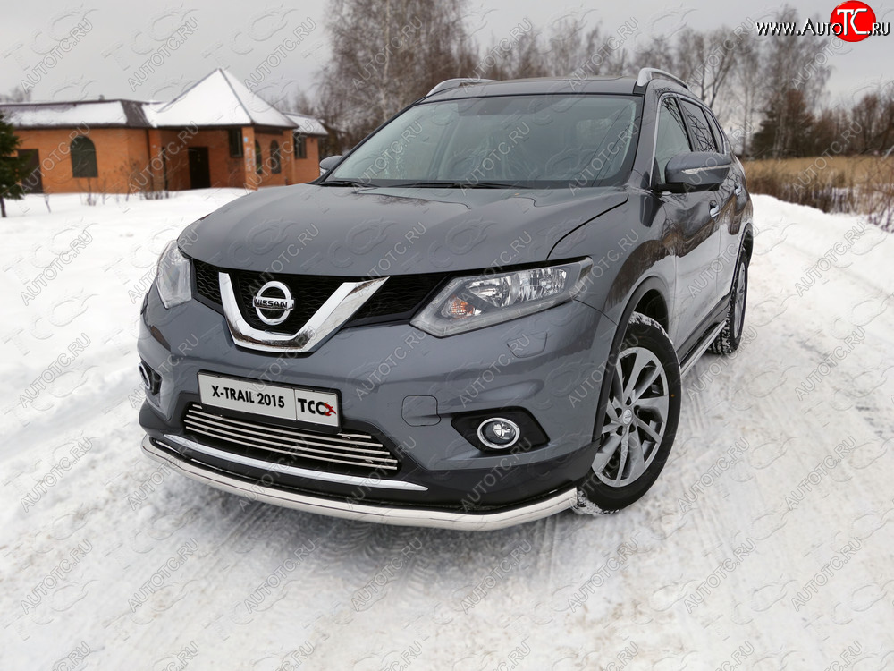 21 799 р. Защита передняя нижняя длинная 60,3 мм ТСС Тюнинг Nissan X-trail 3 T32 дорестайлинг (2013-2018) (нержавейка)  с доставкой в г. Краснодар