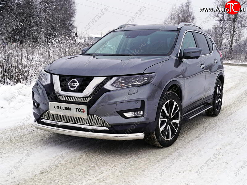 25 999 р. Защита переднего бампера нижняя овальная 75х42 мм ТСС Тюнинг Nissan X-trail 3 T32 рестайлинг (2017-2022) (нержавейка)  с доставкой в г. Краснодар