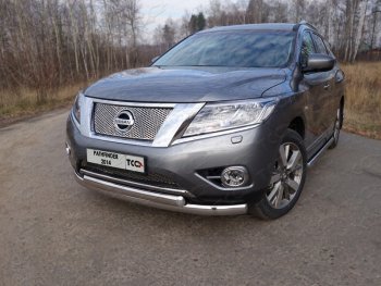 Защита передняя нижняя овальная двойная 75х75 мм ТСС Тюнинг Nissan Pathfinder R52 дорестайлинг (2012-2017)  (нержавейка)