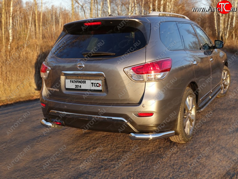 23 549 р. Защита задняя (уголки, нержавейка 76,1 мм) ТСС Тюнинг Nissan Pathfinder R52 дорестайлинг (2012-2017)  с доставкой в г. Краснодар