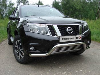 Защита переднего бампера кенгурин с решеткой 60,3*12 мм ТСС Тюнинг Nissan (Нисан) Terrano (Террано)  D10 (2013-2016) D10 дорестайлинг  (нержавейка)