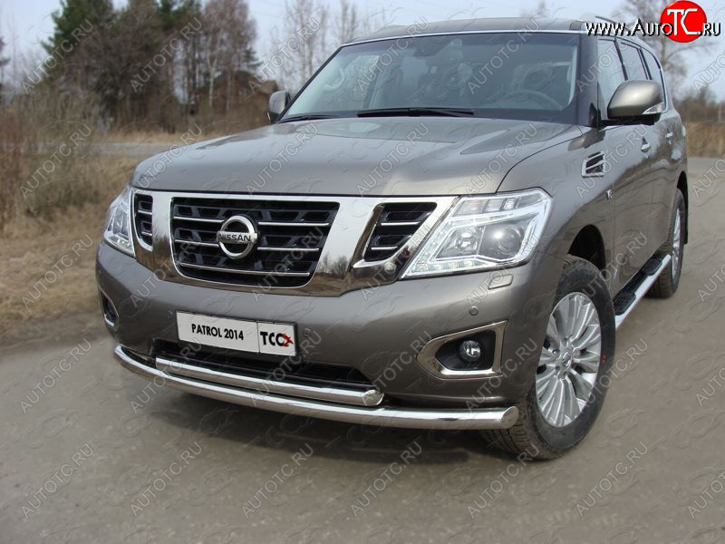 37 649 р. Защита передняя нижняя двойная 76,1*60,3 мм Тюнинг Nissan Patrol 6 Y62 рестайлинг (2014-2017) (нержавейка)  с доставкой в г. Краснодар