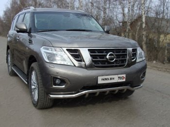 Защита переднего бампера кенгурин с вставкой 60,3 мм ТСС Тюнинг Nissan (Нисан) Patrol (Патрол)  6 (2014-2017) 6 Y62 рестайлинг  (нержавейка)