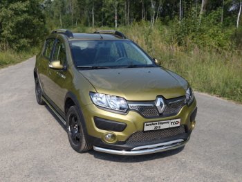 Защита переднего бампера нижняя d60,3 мм ТСС Тюнинг Renault (Рено) Sandero Stepway (Сандеро-Степвэй)  (B8) (2014-2018) (B8) дорестайлинг  (нержавейка)