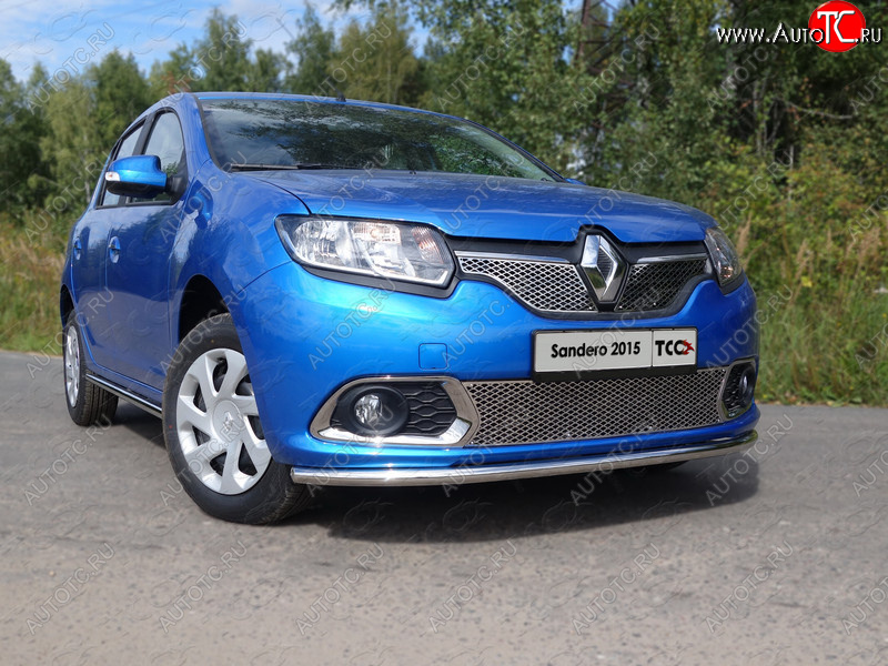 10 799 р. Защита переднего бампера нижняя d42,4 мм ТСС Тюнинг  Renault Sandero  (B8) (2014-2018) дорестайлинг (нержавейка)  с доставкой в г. Краснодар