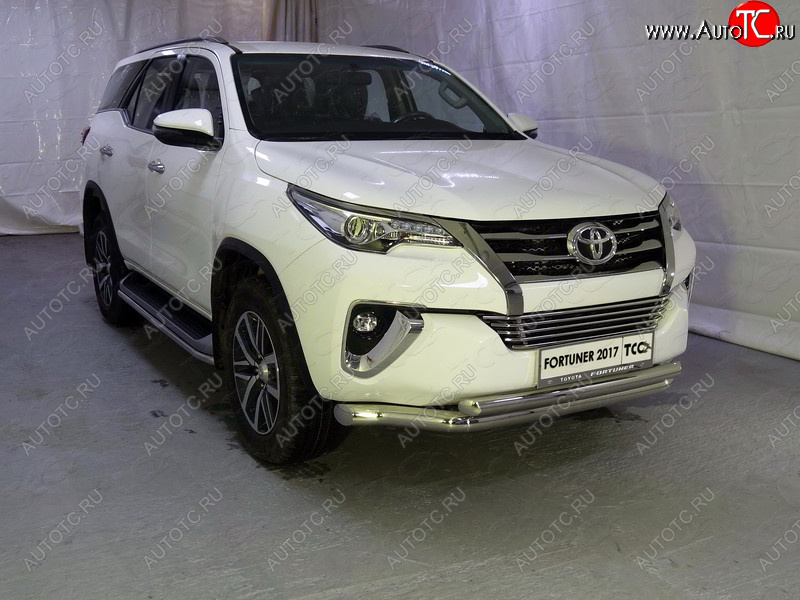 38 949 р. Защита передняя нижняя двойная 76,1*60,3 мм Тюнинг Toyota Fortuner AN160 дорестайлинг (2015-2020) (нержавейка)  с доставкой в г. Краснодар