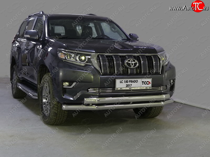 39 999 р. Защита передняя нижняя двойная 76,1*75 мм ТСС Тюнинг Toyota Land Cruiser Prado J150 2-ой рестайлинг (2017-2020) (нержавейка)  с доставкой в г. Краснодар