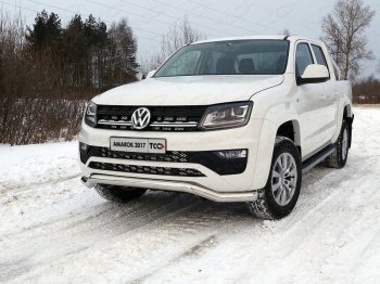 Защита переднего бампера кенгурин 76,1 мм ТСС Тюнинг Volkswagen (Волксваген) Amarok (Амарок) (2016-2022) рестайлинг  (нержавейка)