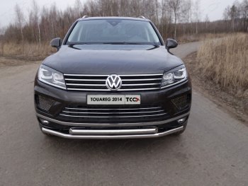 Защита переднего бампера нижняя двойная 60,3*60,3 мм ТСС Тюнинг Volkswagen (Волксваген) Touareg (Туарек)  NF (2014-2018) NF рестайлинг