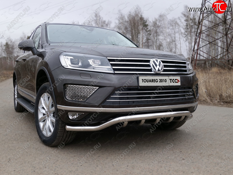 38 949 р. Защита передняя нижняя кенгурин 60,3*42,4 мм ТСС Тюнинг Volkswagen Touareg NF рестайлинг (2014-2018) (нержавейка)  с доставкой в г. Краснодар