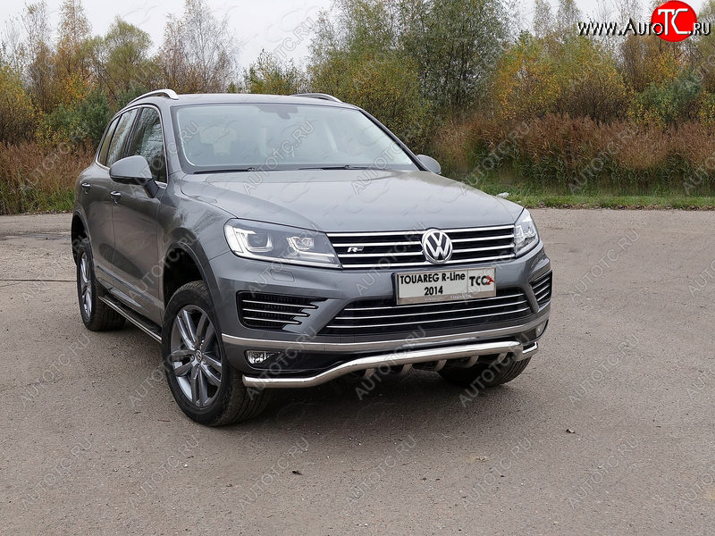 38 949 р. Защита передняя нижняя кенгурин 60,3*42,4 мм R-Line ТСС Тюнинг Volkswagen Touareg NF рестайлинг (2014-2018) (нержавейка)  с доставкой в г. Краснодар