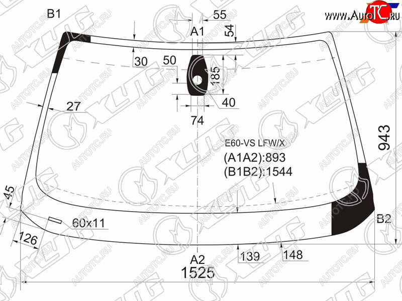 7 299 р. Стекло лобовое (Датчик дождя Круглый датчик дождя 4D SED5D WGN) XYG  BMW 5 серия ( E60,  E61) (2007-2010) седан рестайлинг, универсал рестайлинг  с доставкой в г. Краснодар