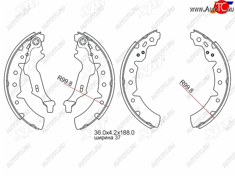 1 599 р. Колодки тормозные задние RH-LH SAT  Toyota Carina E  T190 - Corona  T190  с доставкой в г. Краснодар