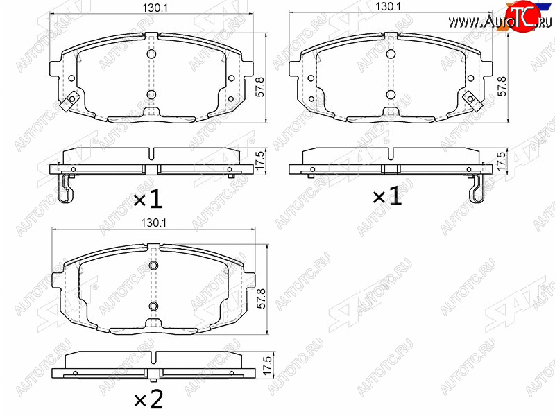 1 499 р. Колодки тормозные передние FR-FL SAT  Hyundai I30 FD хэтчбек дорестайлинг (2007-2010) (с отверстием под пружинки)  с доставкой в г. Краснодар