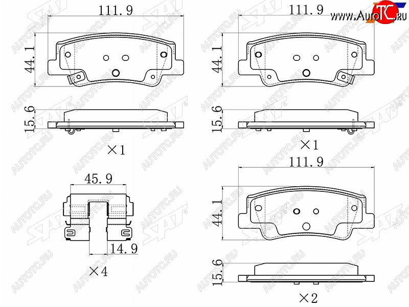 1 249 р. Колодки тормозные задние LH-RH SAT Hyundai Sonata DN8 (2019-2022)  с доставкой в г. Краснодар