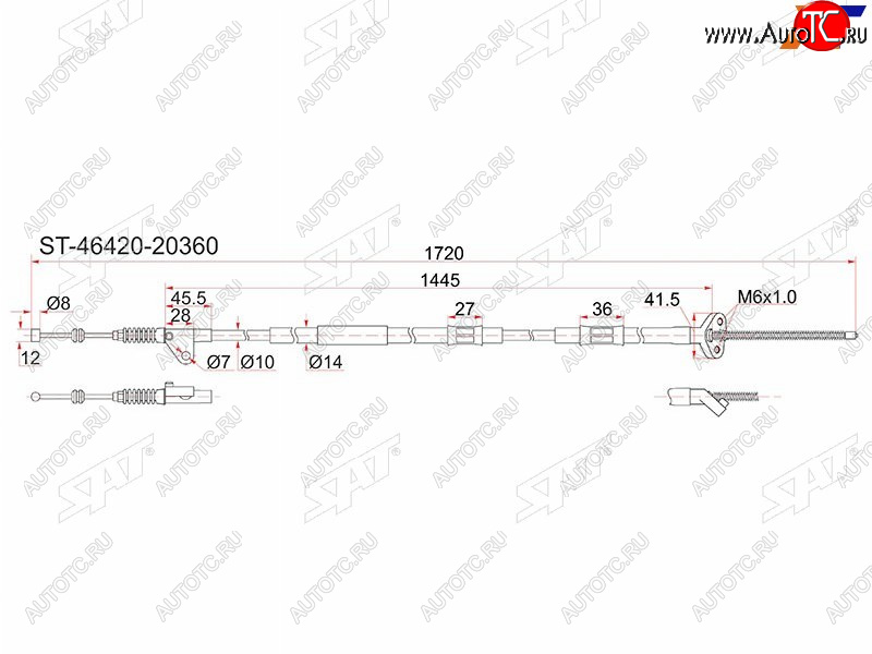 1 439 р. Трос ручника 2WD RH SAT  Toyota Caldina ( T190,  T210) - Corona SF  T190 (дисков тормоза)  с доставкой в г. Краснодар