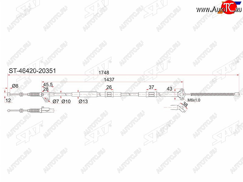 1 169 р. Трос ручника 2WD RH SAT  Toyota Caldina ( T190,  T210) - Corona SF  T190 (барабанные тормоза)  с доставкой в г. Краснодар