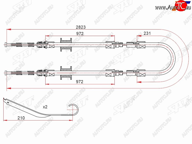 1 539 р. Трос ручного тормоза RH-LH V2.0-2.5 SAT  Ford Transit ( 4) (1994-2024) цельнометаллический фургон 2-ой рестайлинг, цельнометаллический фургон дорестайлинг, цельнометаллический фургон, цельнометаллический фургон,  рестайлинг (одинарные колеса)  с доставкой в г. Краснодар