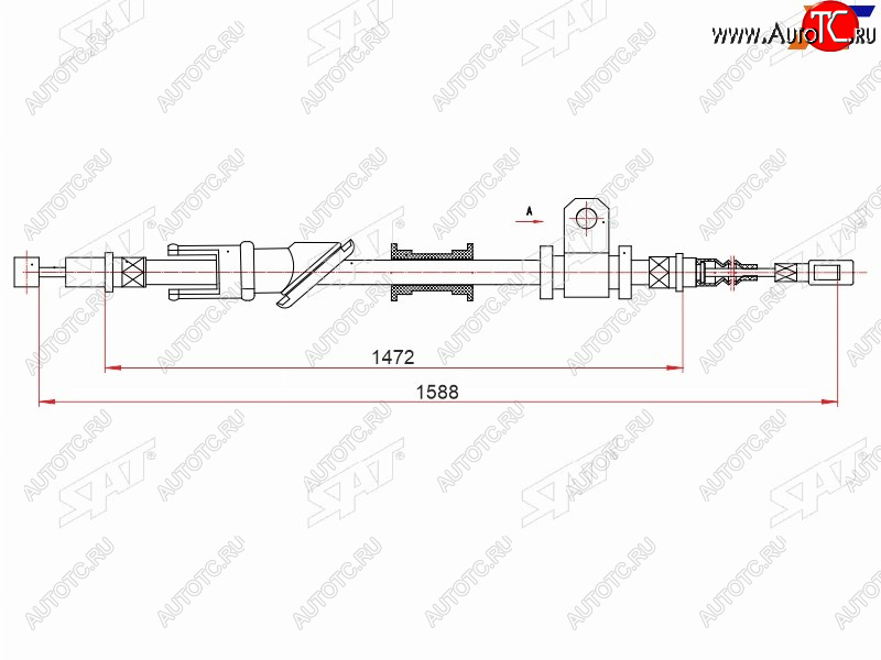 1 249 р. Трос ручного тормоза RH SAT Mitsubishi Lancer 9 1-ый рестайлинг седан (2003-2005)  с доставкой в г. Краснодар