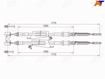 Трос ручного тормоза SAT Ford (Форд) Focus (Фокус)  1 (1998-2005) 1 седан дорестайлинг, универсал дорестайлинг, хэтчбэк 3 дв. дорестайлинг, хэтчбэк 5 дв. дорестайлинг, седан рестайлинг, универсал рестайлинг, хэтчбэк 3 дв. рестайлинг, хэтчбэк 5 дв. рестайлинг