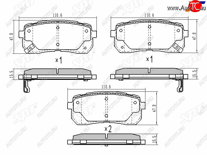 1 159 р. Колодки тормозные задние LH-RH SAT Hyundai Starex/Grand Starex/H1 TQ дорестайлинг (2007-2013)  с доставкой в г. Краснодар