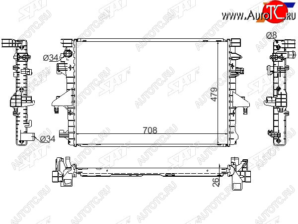 12 549 р. Радиатор охлаждающей жидкости SAT   Volkswagen Multivan  T5 - Transporter ( T5,  T6,  T6.1)  с доставкой в г. Краснодар