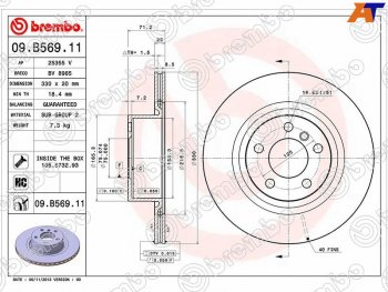 7 999 р. Диск тормозной задний Ø330mm BREMBO           BMW X3  F25 (2010-2017) дорестайлинг, рестайлинг  с доставкой в г. Краснодар. Увеличить фотографию 2