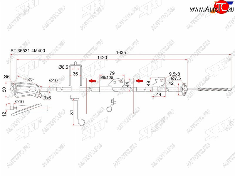 1 549 р. Трос ручника LH 2WD SAT  Nissan Almera  N16 - Sunny  B15  с доставкой в г. Краснодар