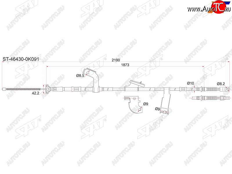 2 599 р. Трос стояночного тормоза LH SAT Toyota Hilux AN10,AN20 дорестайлинг (2004-2008)  с доставкой в г. Краснодар