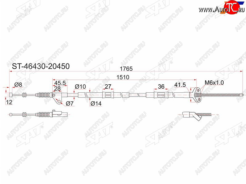 1 379 р. Трос ручника 2WD LH SAT  Toyota Caldina ( T190,  T210) - Corona SF  T190  с доставкой в г. Краснодар