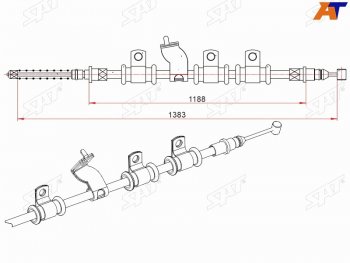 679 р. Трос ручного тормоза LH SAT Chevrolet Aveo T250 седан рестайлинг (2006-2011)  с доставкой в г. Краснодар. Увеличить фотографию 1