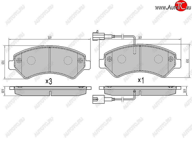 2 199 р. Колодки тормозные перед FL-FR SAT Peugeot Boxer 250 (2006-2014) (2 датчика износа с камерами наполнением)  с доставкой в г. Краснодар