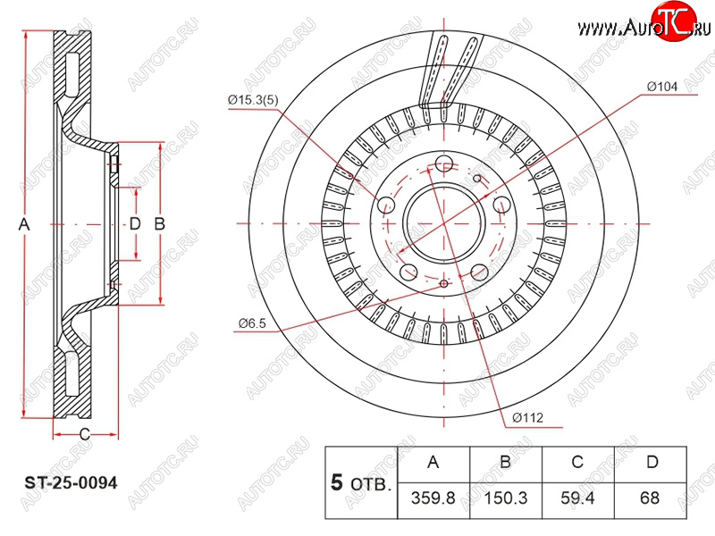 5 299 р. Диск тормозной передний Ø360 HOSU Audi A8 D3 дорестайлинг (2002-2005)  с доставкой в г. Краснодар