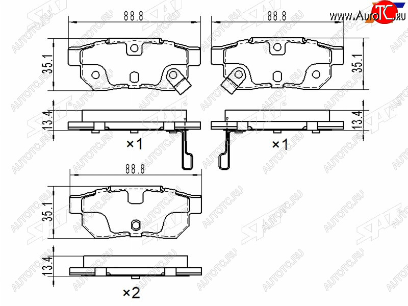 2 599 р. Колодки тормозные задние RH-LH SAT Honda Fit GP,GK  дорестайлинг (2013-2015)  с доставкой в г. Краснодар